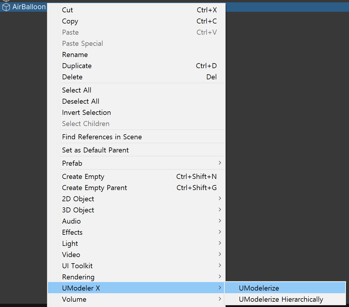 UModelerize Select Menu