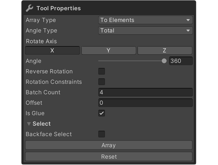 Radial Array Tool Properties